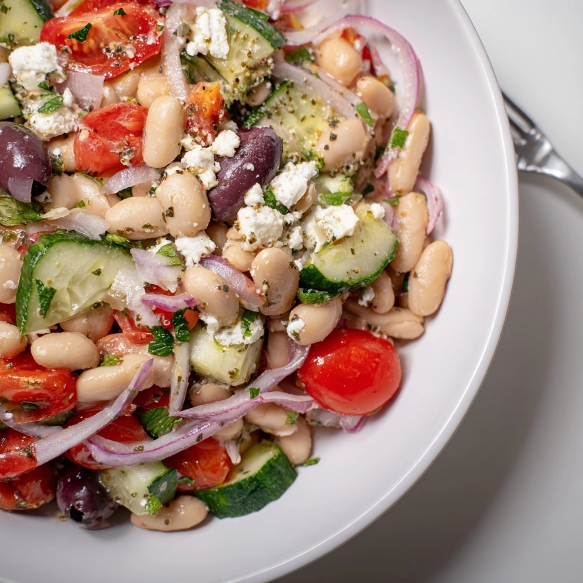 Bright Mediterranean White Bean Salad with Feta—a refreshing, flavorful, and healthy summer dish.