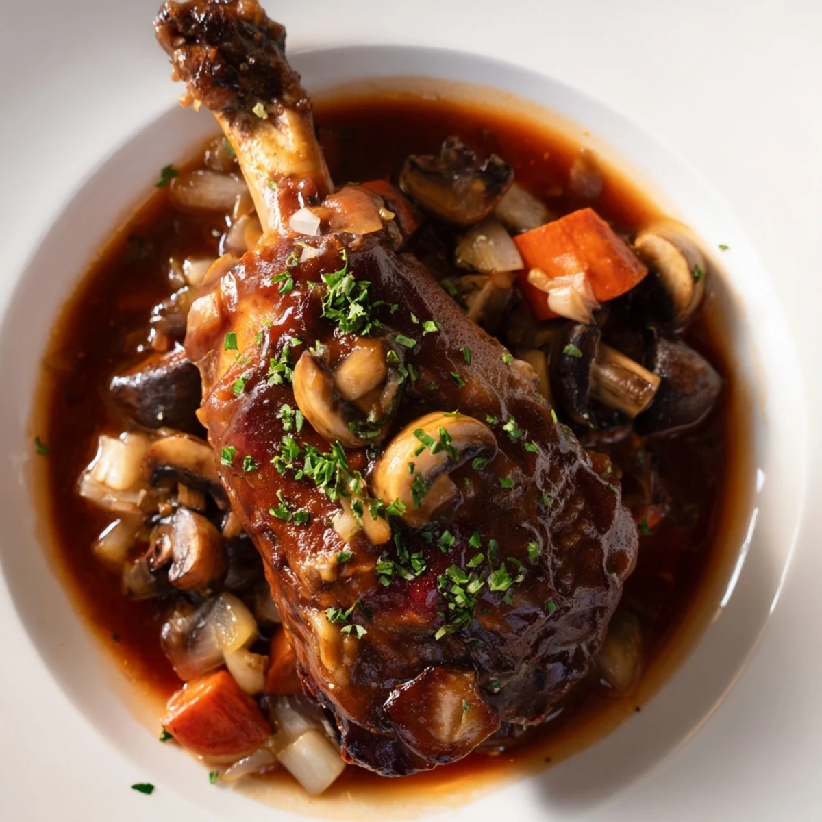 Hearty Coq au Vin Style Chicken Drumsticks, braised with vegetables and herbs, perfect for dinner.
