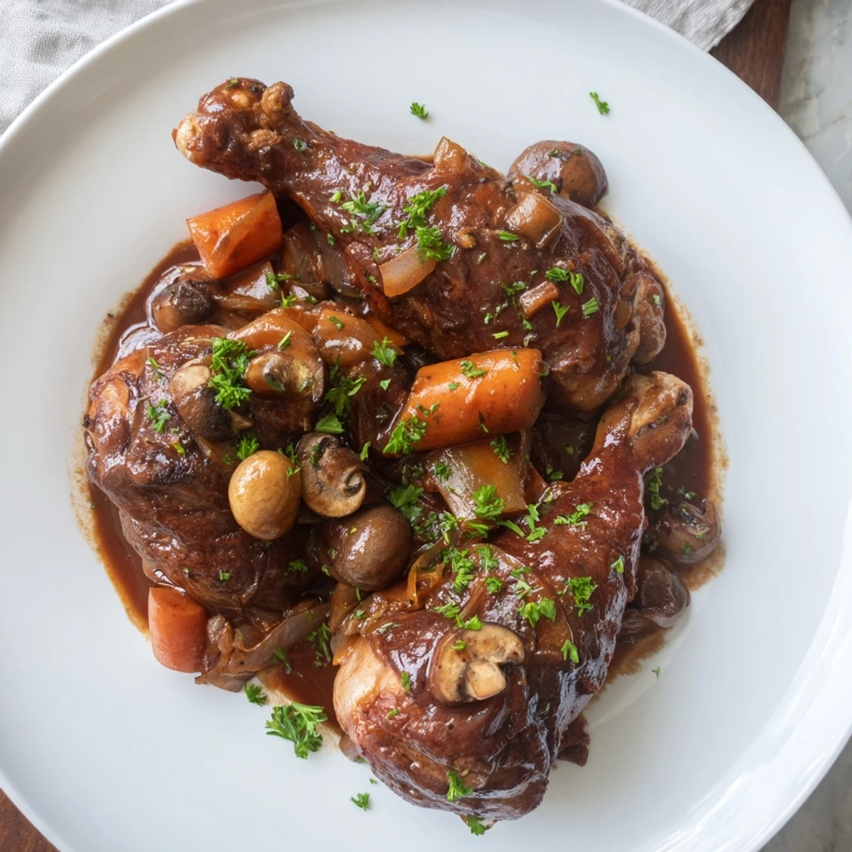 Enjoy tender Coq au Vin Style Chicken Drumsticks, a French-inspired, flavorful and easy recipe.