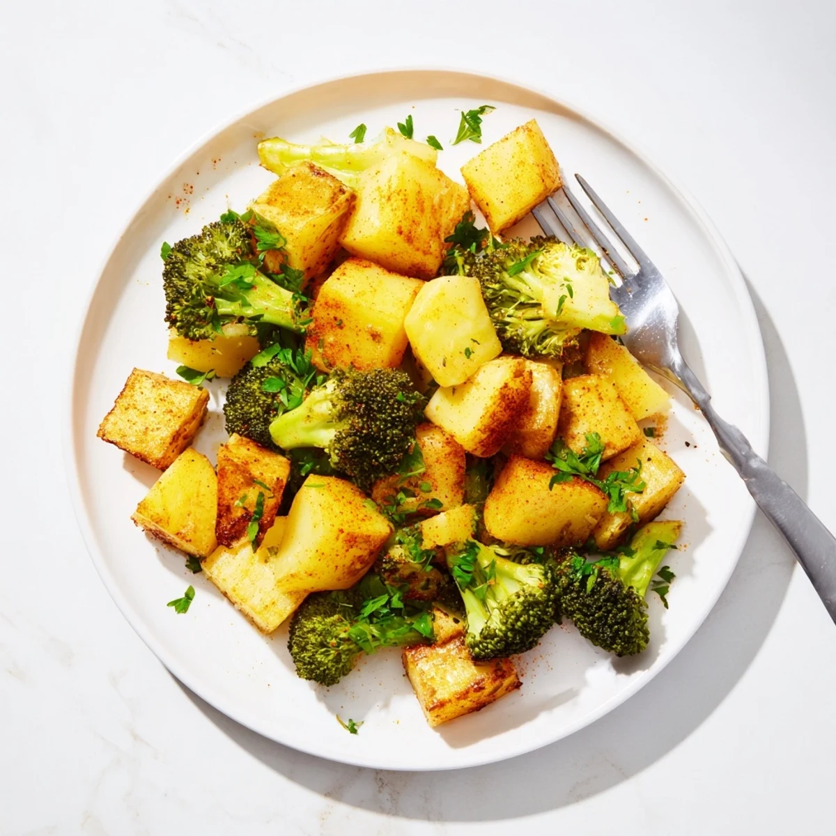 Vibrant image of Roasted Lemon Potatoes and Broccoli, perfectly roasted with tender broccoli florets.