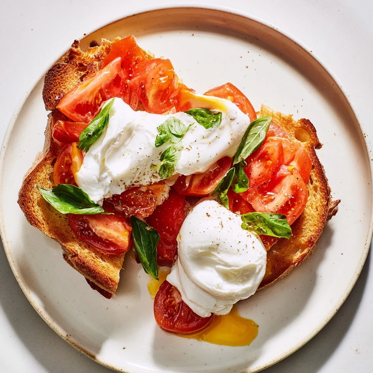 Buttery, golden brown Tomato Basil Burrata Stuffed Grilled Cheese, sliced and ready to serve for lunch.