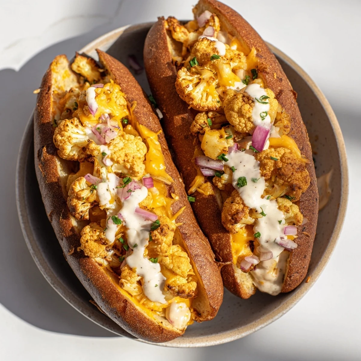 Melted cheese oozing from a sizzling Buffalo Cauliflower Ranch Grilled Cheese, a spicy and comforting vegetarian delight.