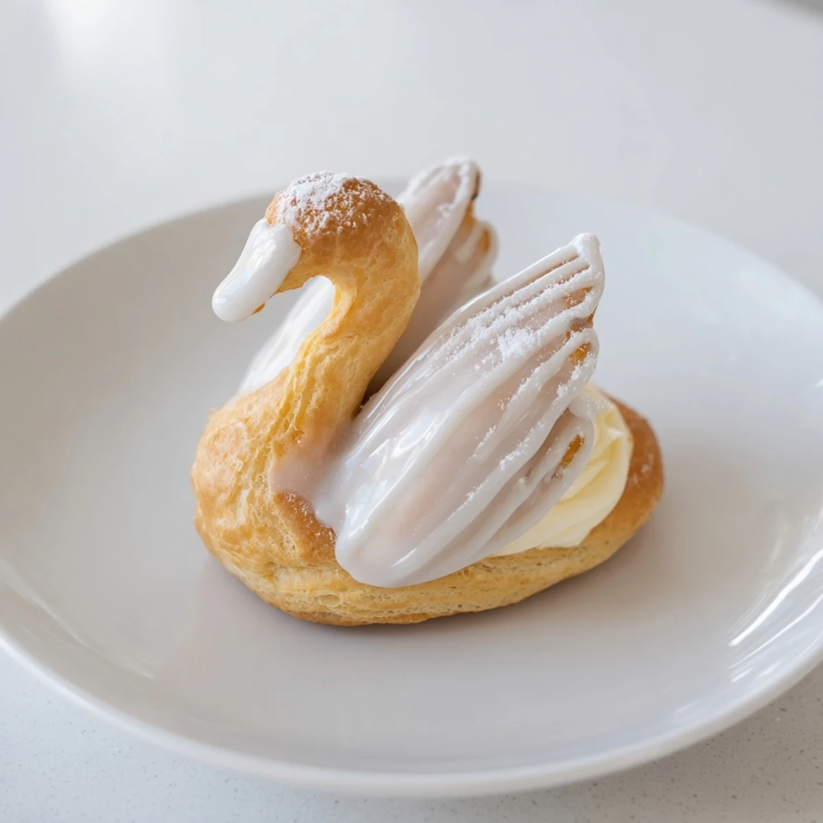 Elegant Swan Petit Fours displayed beautifully, each with delicate fondant and vanilla cream, ready to serve.