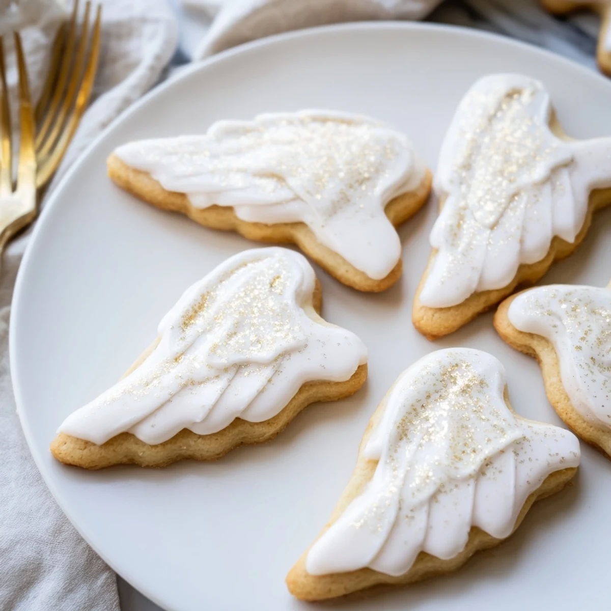 Close-up of a plate full of homemade Angel Wings sugar cookies, freshly baked and delightfully sweet.