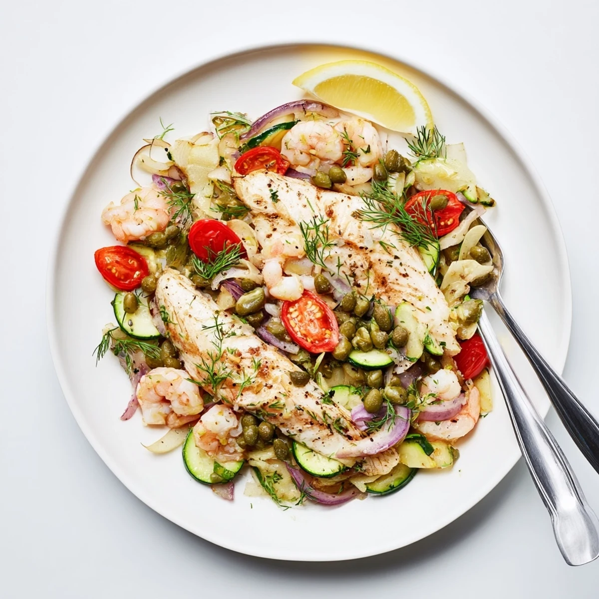 Picture this: a beautifully plated "Plongeons dans l'Océan Poisson Bleu," showcasing flaky blue fish with vibrant vegetables.