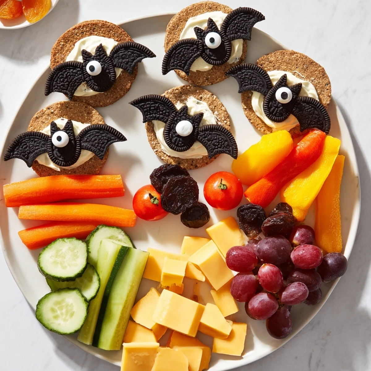 Close-up of a spread of fresh Flying Bat Halloween snacks, perfect for a spooky party appetizer.