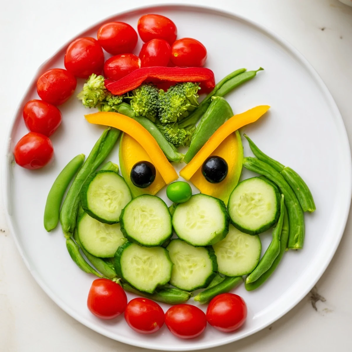 This Savory Crudités: Grinch Face Veggie Platter showcases a creative arrangement of fresh, healthy veggies.