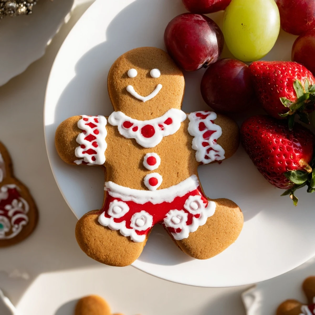 The beautifully arranged Gingerbread Man Cookie Board features frosted cookies, candies, and dipping chocolate, ready to enjoy.