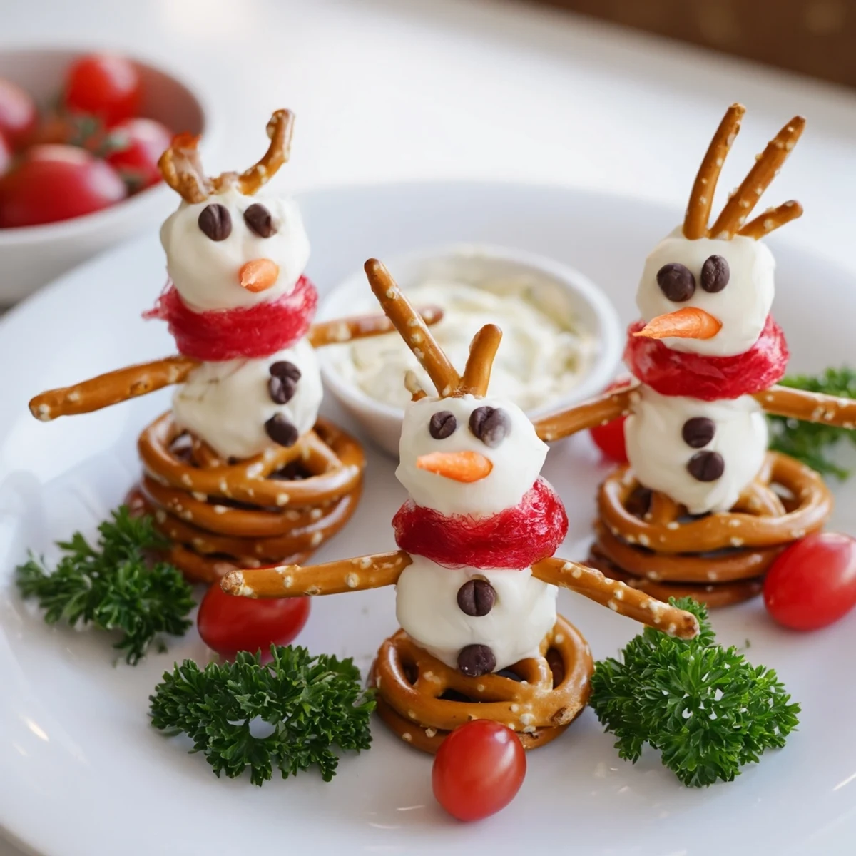 Snowman Pretzel Dip Platter