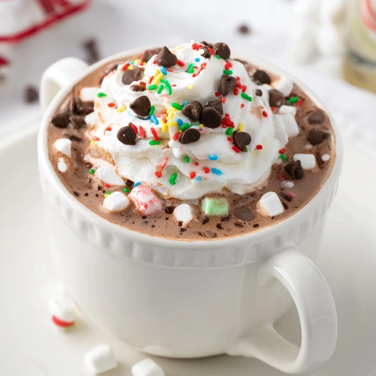 Festive Reindeer Hot Cocoa Bar with creamy hot cocoa, marshmallows, and vibrant toppings.