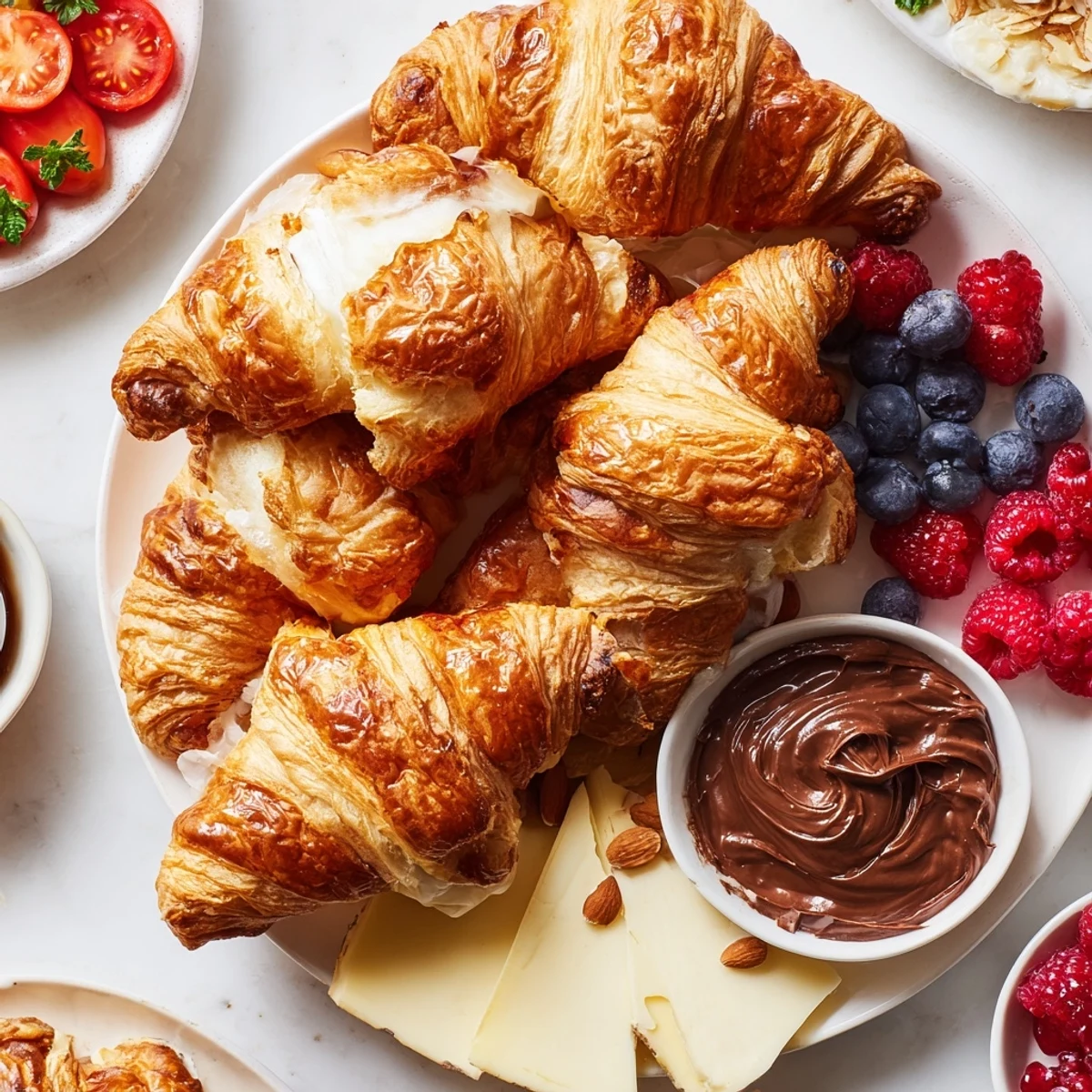 A beautifully arranged Cozy Fireplace Croissant Board showcasing warm croissants alongside berries and cheese.