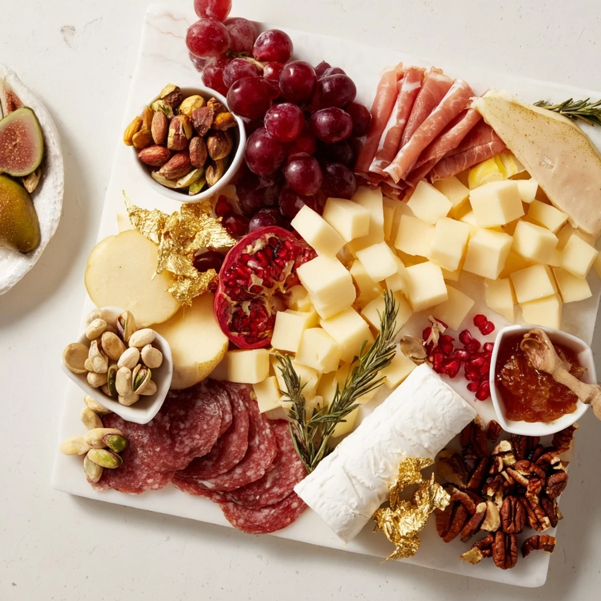 A vibrant Twelve Days of Christmas Snack Board, filled with cheeses, fruits, and themed delights.