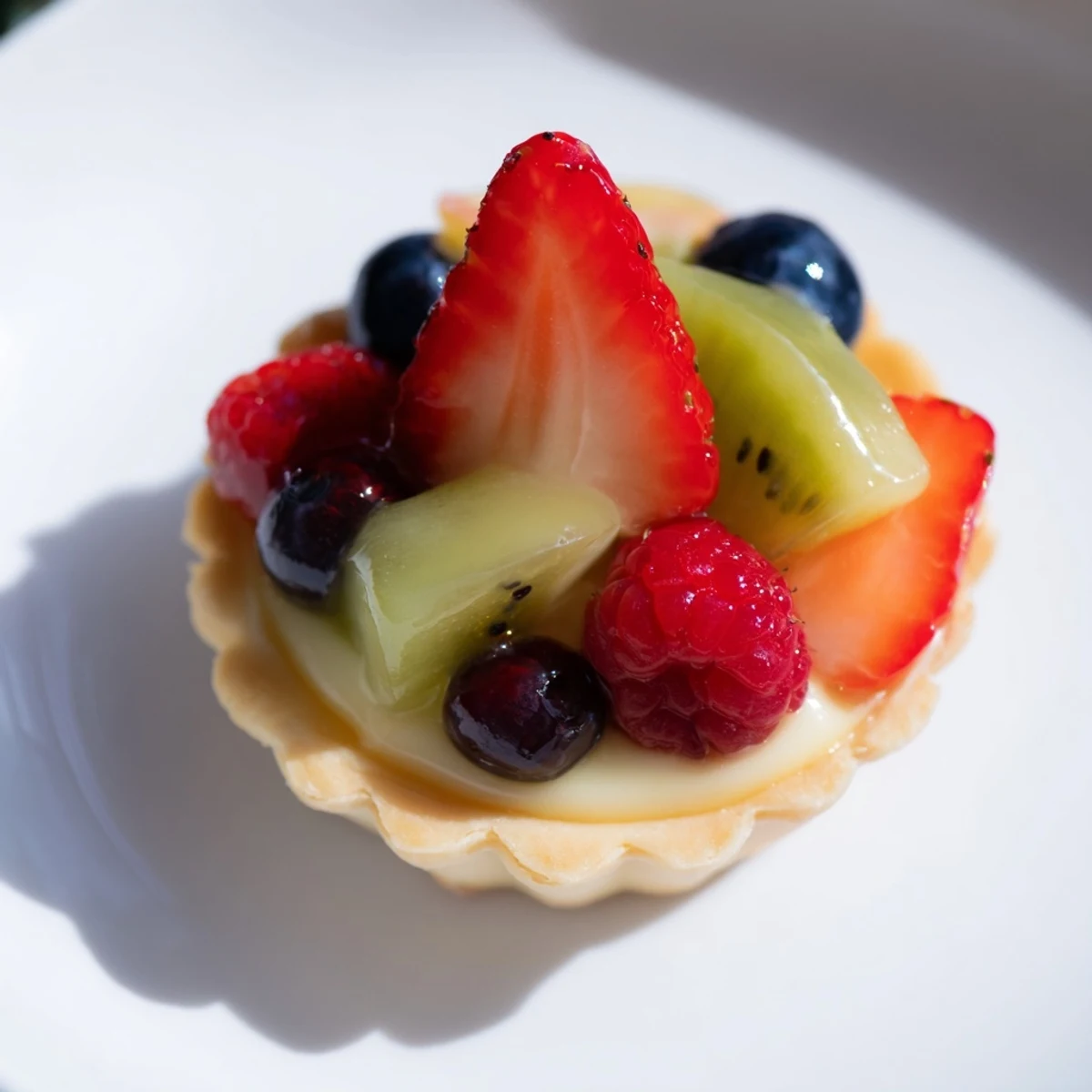 Circular arrangement of Mini Fruit Tartlets, showcasing vibrant colors of fresh berries and kiwi.