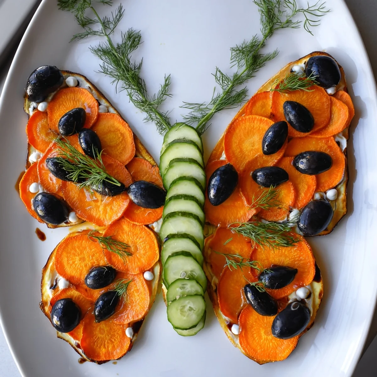 Artistic Monarch Butterfly Wings, a vegetarian platter featuring orange segments and black accents, ready to serve.