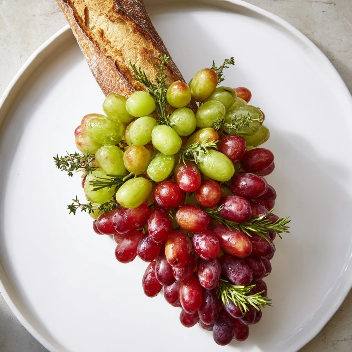 Fresh Vineyard Grape Cluster Drop appetizer, cascading grapes arranged on a wooden board ready to serve.