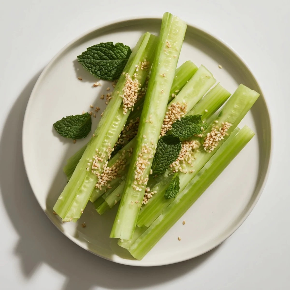 Fresh, chilled The Bamboo Zen, featuring artistic celery and cucumber alongside dipping sauce.