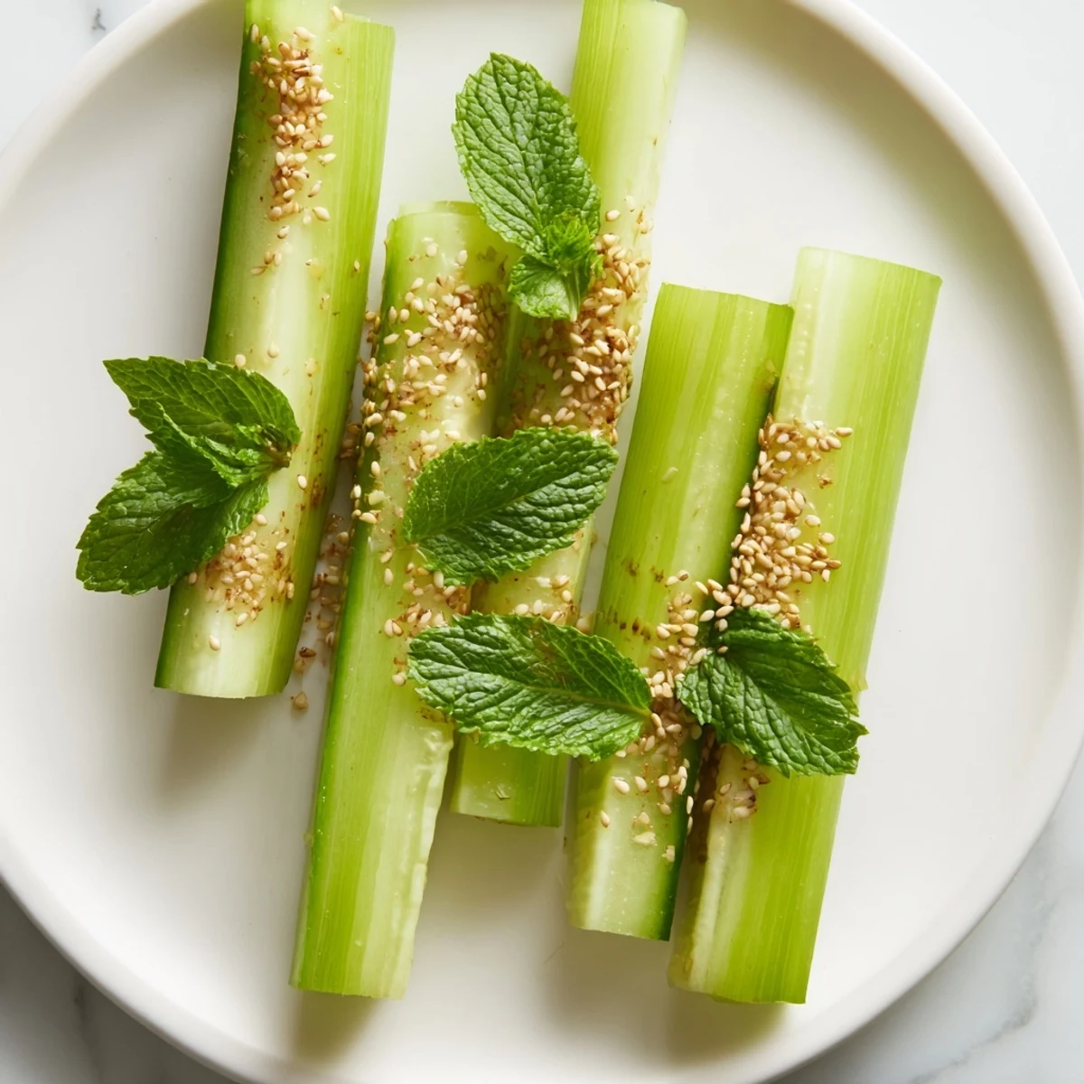 The Bamboo Zen appetizer features crisp celery and cucumber sticks, a visually appealing vegan starter.