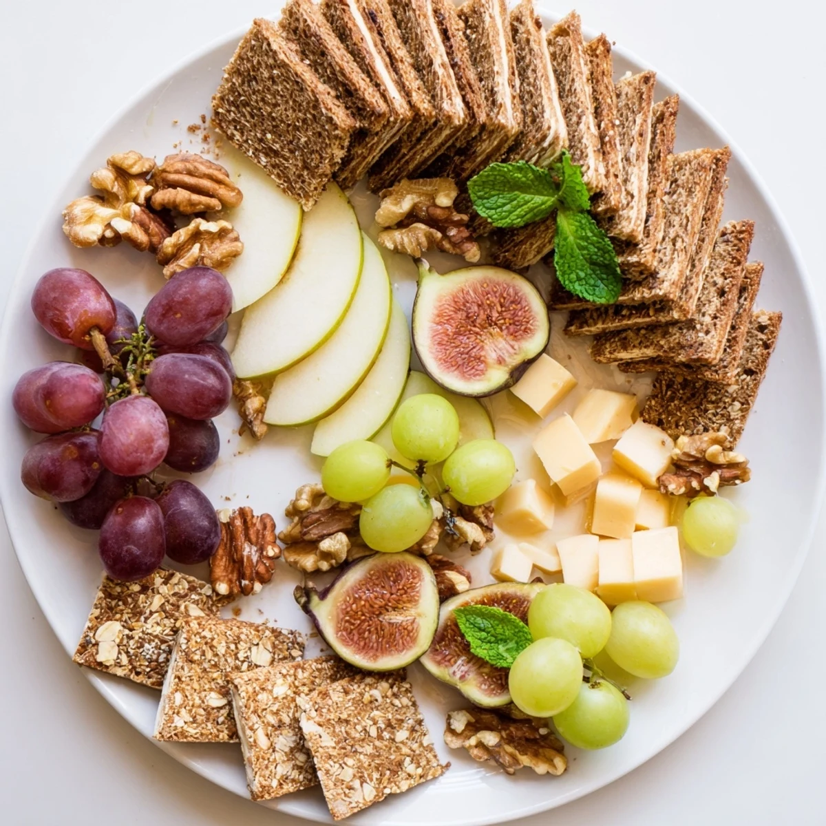 A gorgeous overhead shot of The Harvest Scythe bread and fruit platter, ready to share.