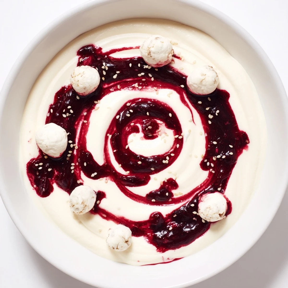 The Galaxy Spiral dessert features swirled berry jam, creamy yogurt, and goat cheese "stars".