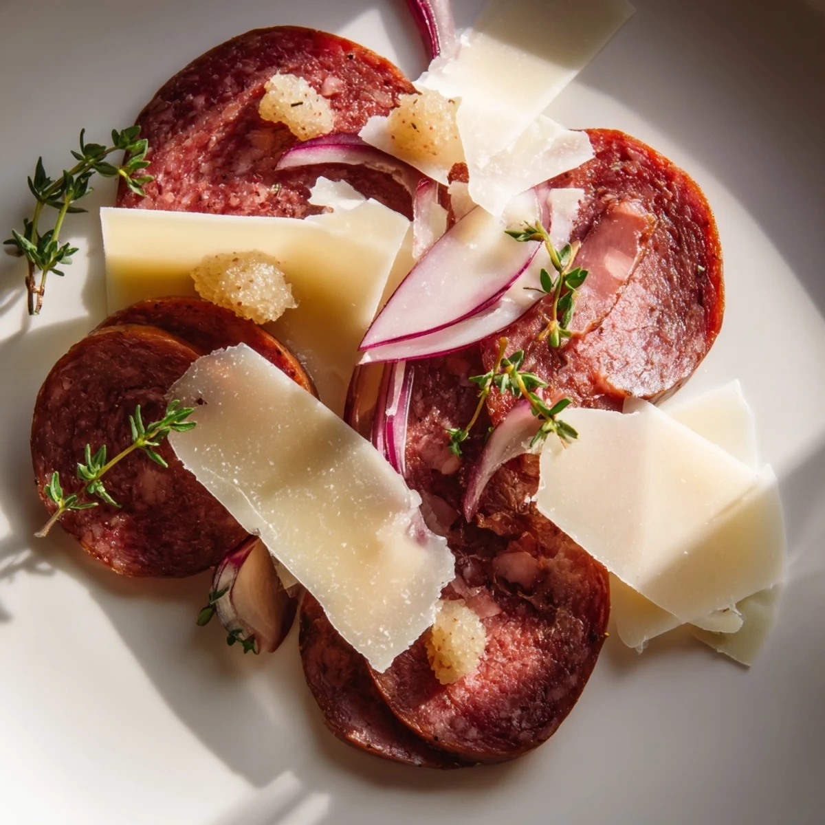 Enjoy an elegant serving of The Burlap & Lace charcuterie, featuring a medley of meats and aged cheeses.