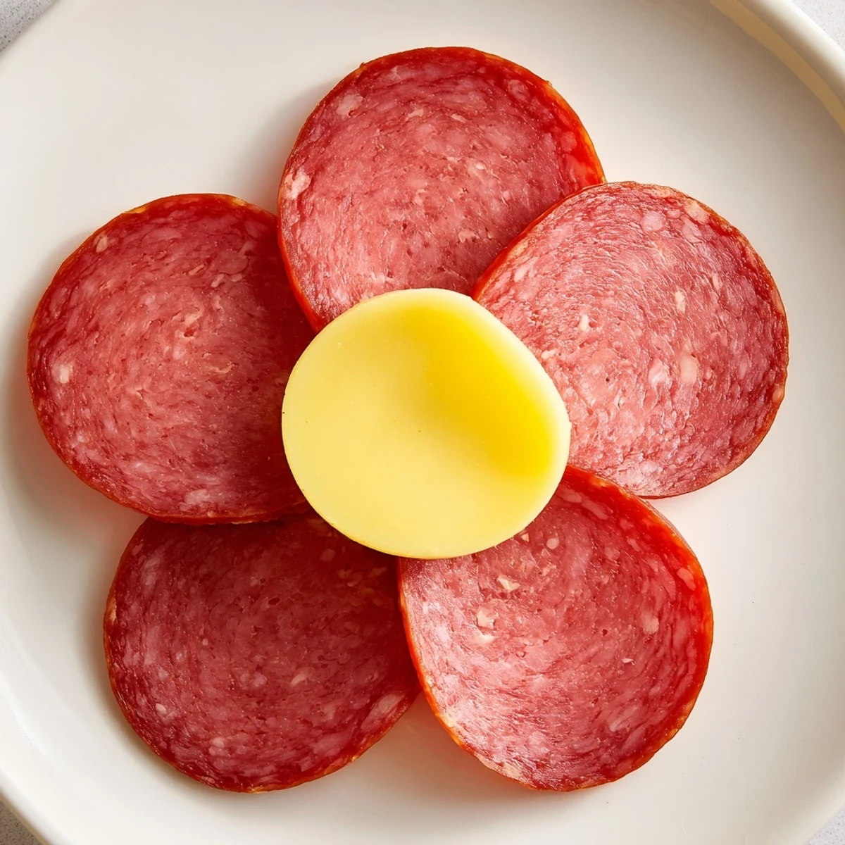 Delicate Tudor Rose appetizer features thinly sliced salami forming a visually stunning, edible flower on a plate.