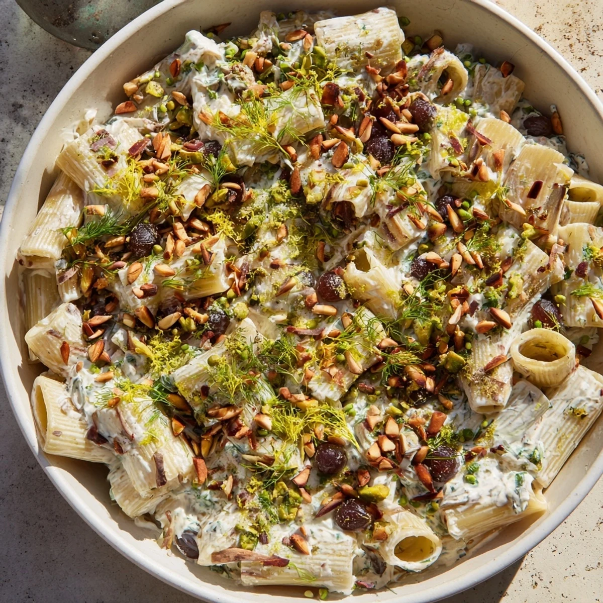 Pasta with Roasted Grapes and ricotta, showcasing sweet, caramelized grapes atop creamy pasta.