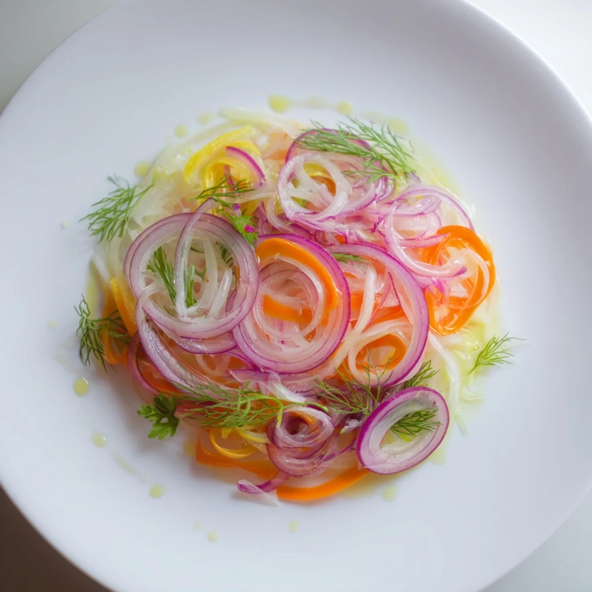 A stunning The Spinning Top salad with crisp vegetables, drizzled dressing, ready to enjoy.