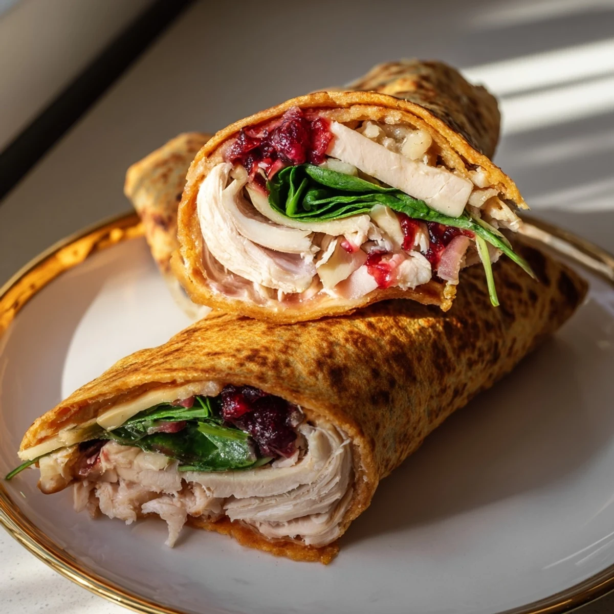 Savor the flavors of this festive Chicken and Brie Holiday Wrap, perfect for a quick, delicious meal.