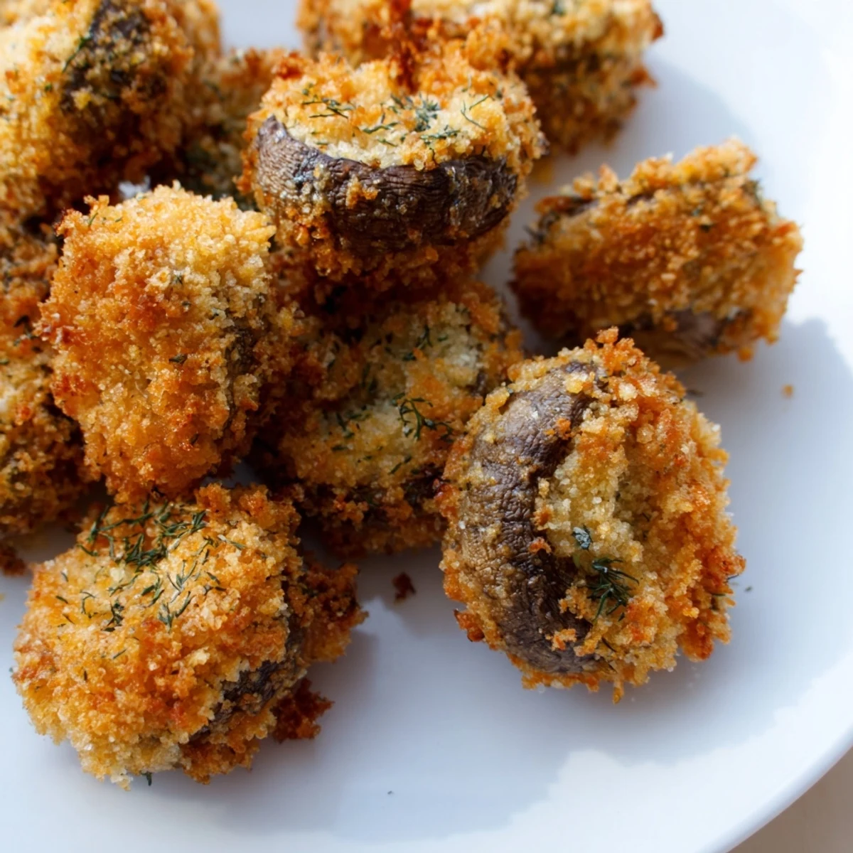 Golden, crispy Ranch-Seasoned Crispy Mushrooms fresh from the oven, ready for dipping and enjoying.