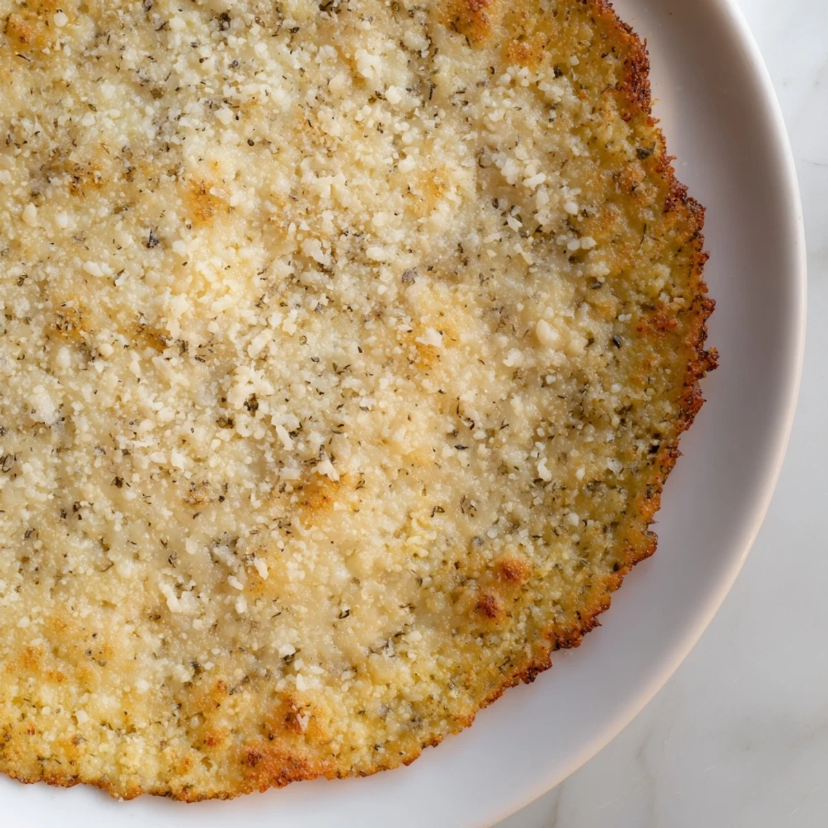 Homemade cauliflower pizza crust, a gluten-free base, ready to be loaded with vibrant vegetables and cheese.