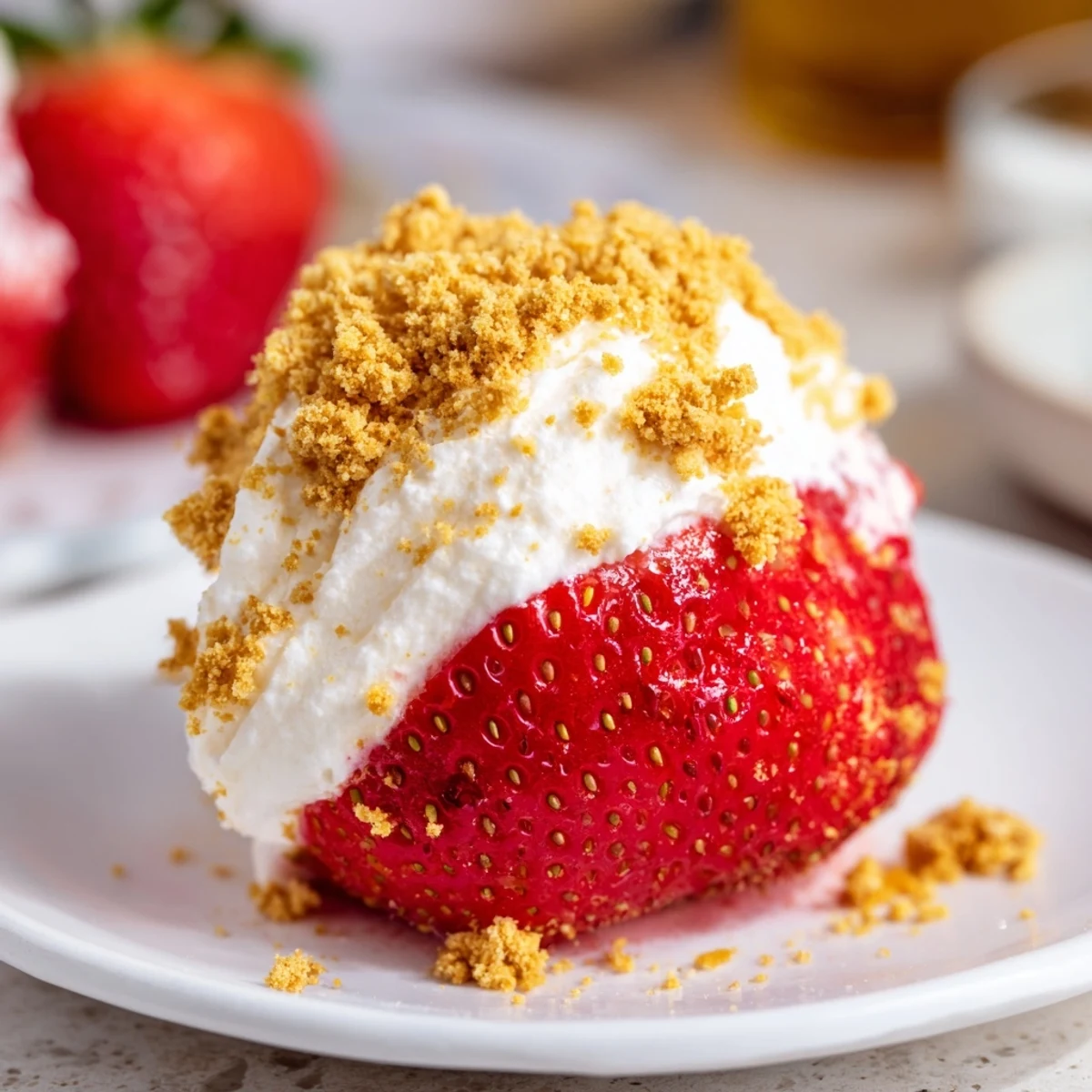 Fresh Cheesecake Stuffed Strawberries, plump and juicy, a delightful bite-sized dessert ready to enjoy.