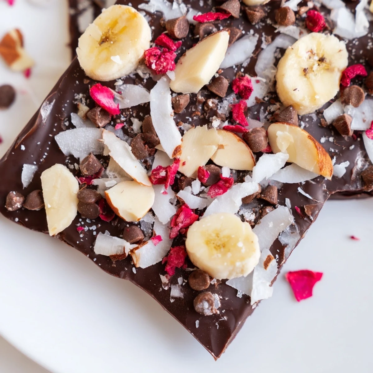 Homemade chocolate banana bark, featuring a perfect balance of sweet bananas and dark chocolate.