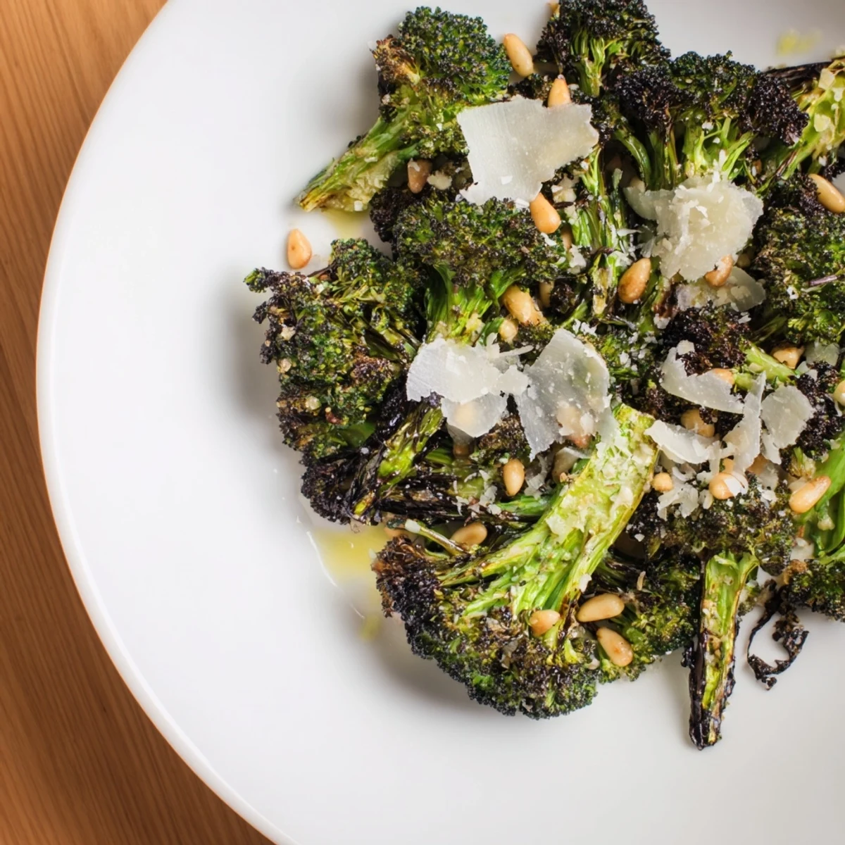 This vibrant charred broccoli salad is tossed in lemon dressing, ready to enjoy.