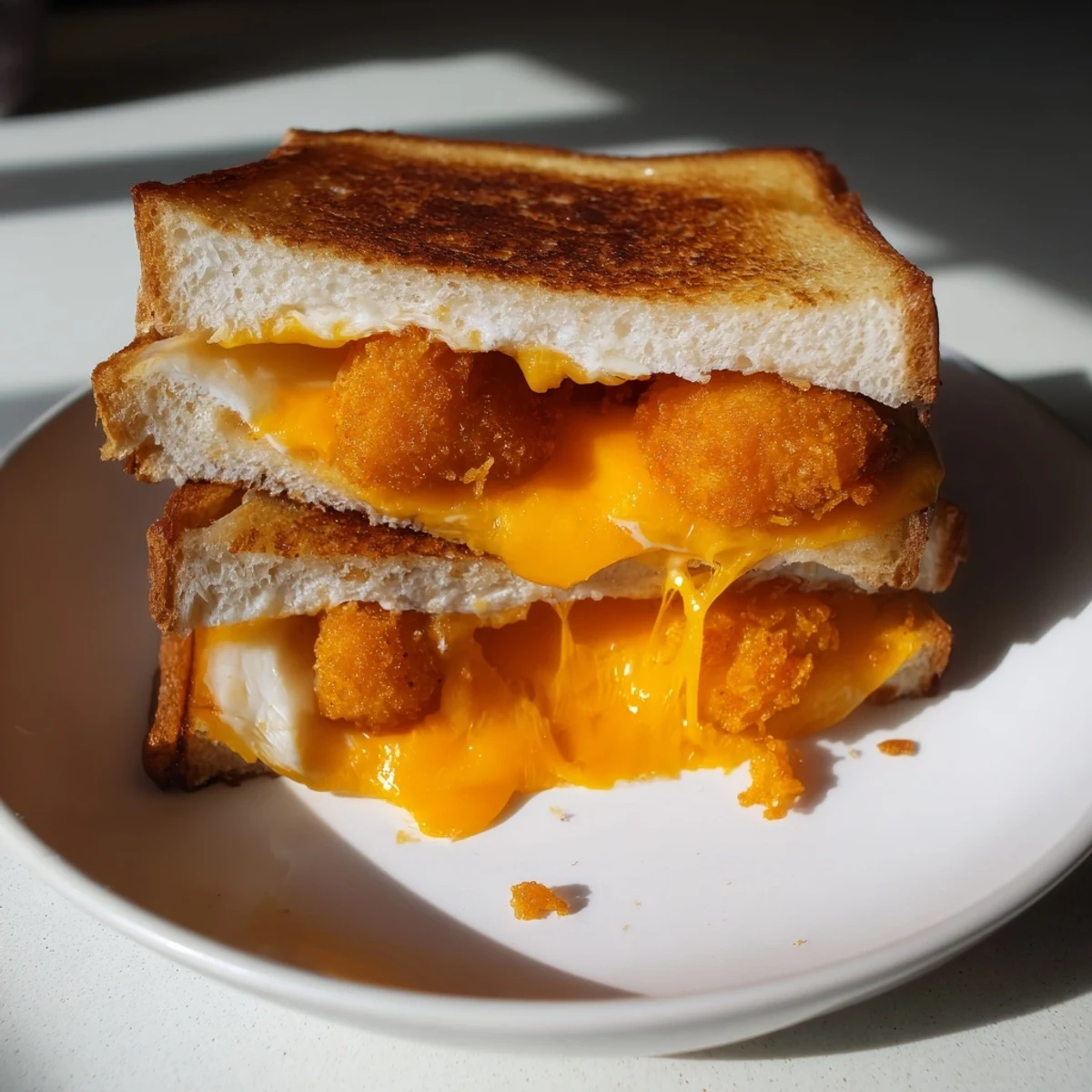 Savory Chicken Nugget Grilled Cheese, a quick and delicious American comfort food classic.