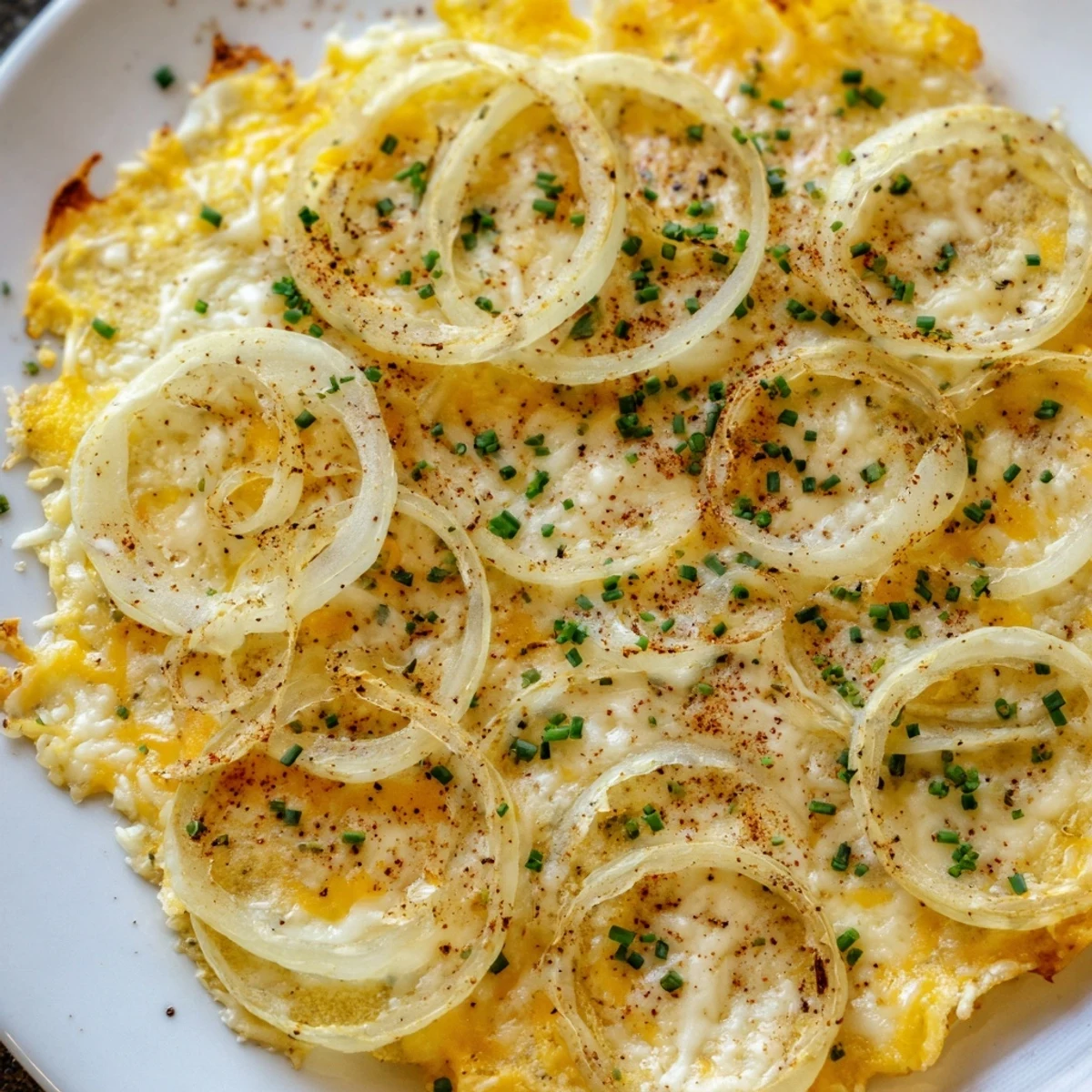 Golden, crispy onion cheese chips piled high, ready to enjoy as a flavorful, low-carb snack.