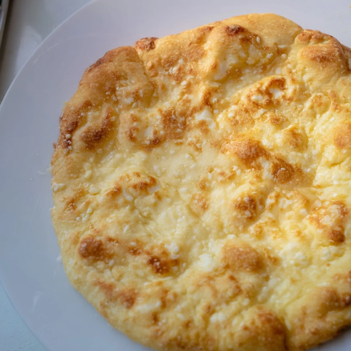 Golden, slightly bubbly cottage cheese flatbread, perfect for scooping up your favorite dips; enjoy!