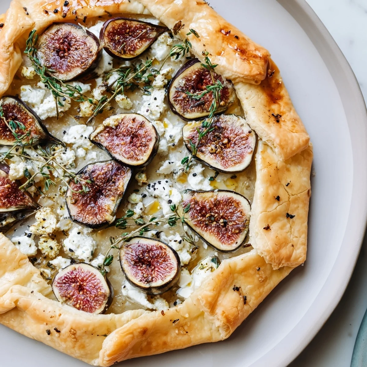 Golden-crusted puff pastry truffle pizza with figs and goat cheese, ready to serve, looks absolutely delicious.