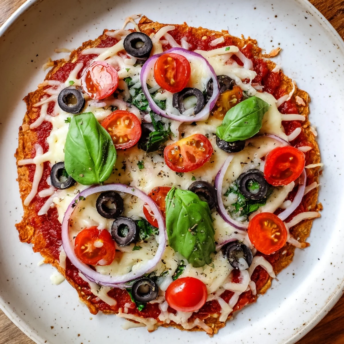 A freshly baked Crispy Tortilla Pizza with bubbling cheese, sliced tomatoes, and a fragrant oregano aroma.