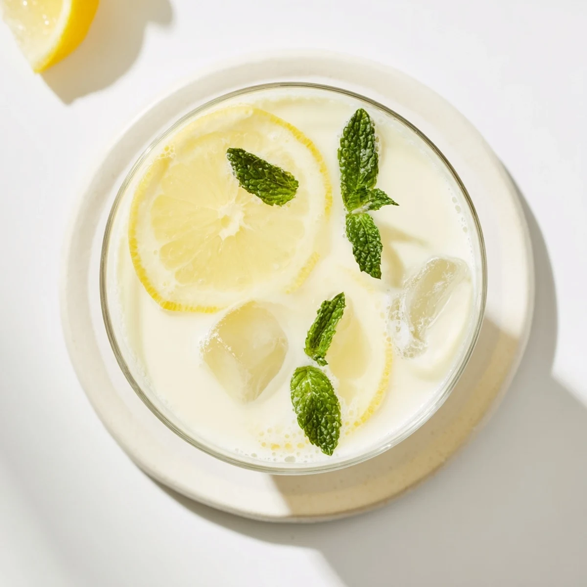A refreshing pitcher of Creamy Lemonade Drink with a velvety texture, perfect for a sunny summer afternoon on the porch.