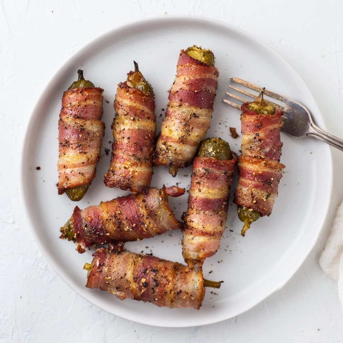Freshly baked bacon-wrapped pickles served warm with a side of ranch dressing for dipping.