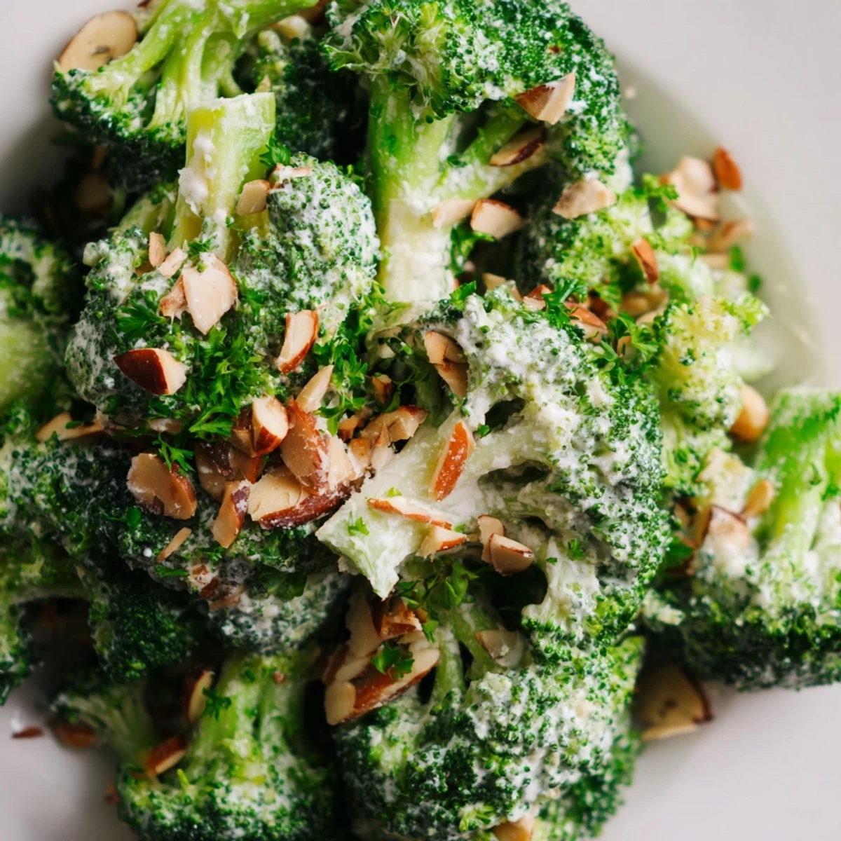 Crisp blanched broccoli tossed in a rich garlic-Parmesan dressing, making this Garlic Parmesan Broccoli Salad perfect for potlucks.