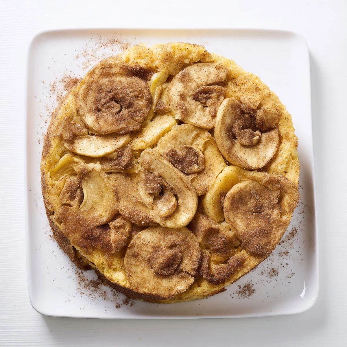 Golden slices of tender apples nestled in a moist, spiced Baked Apple Cake, ready to serve.