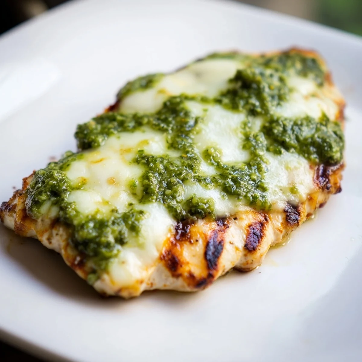 A classic Pesto Chicken Melt, featuring golden chicken cutlets, herbaceous pesto, and gooey mozzarella on crusty Italian bread, served fresh and warm.