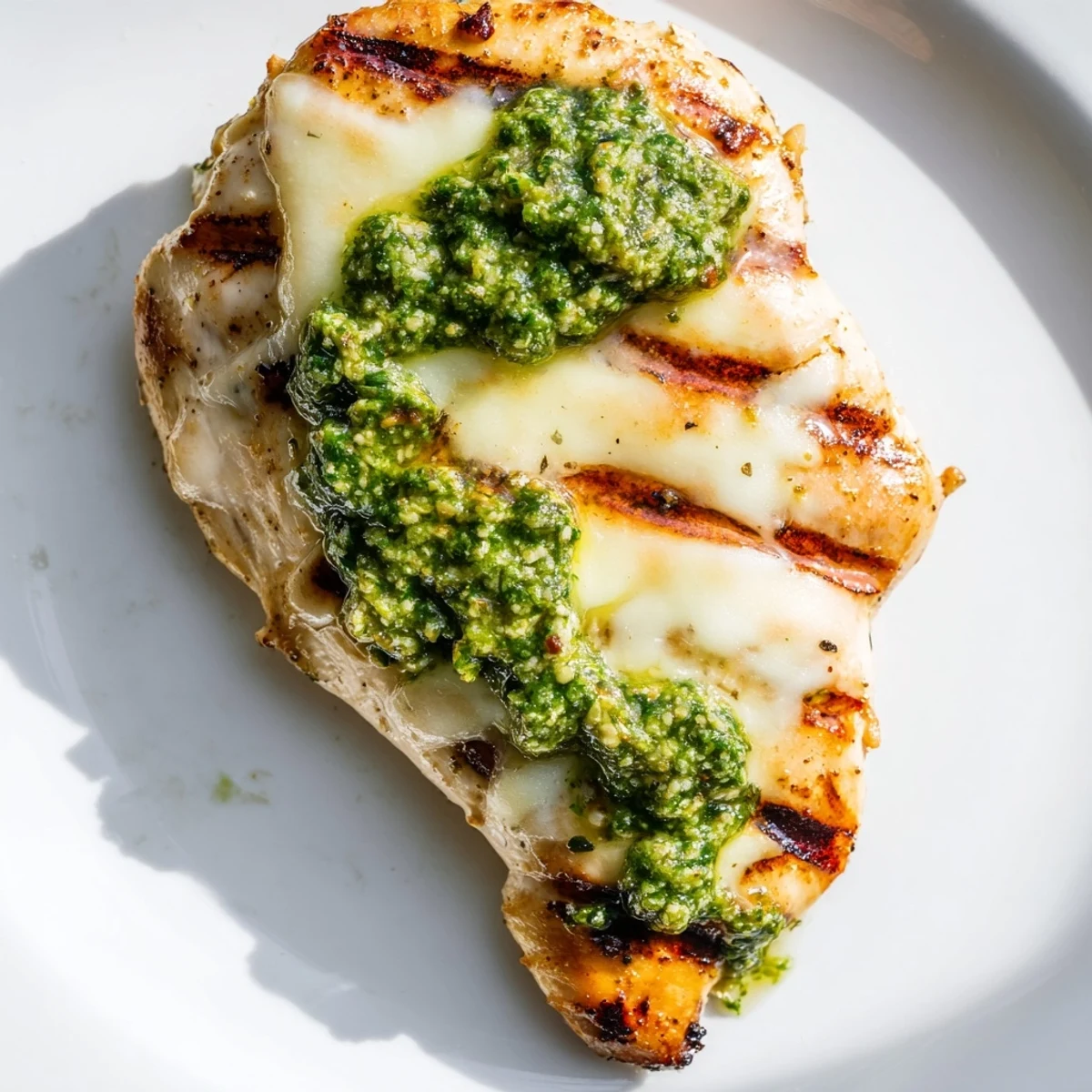 Savor the contrast of crunchy toasted ciabatta and tender chicken in this Italian-American Pesto Chicken Melt, garnished with fresh basil and ripe tomato slices.