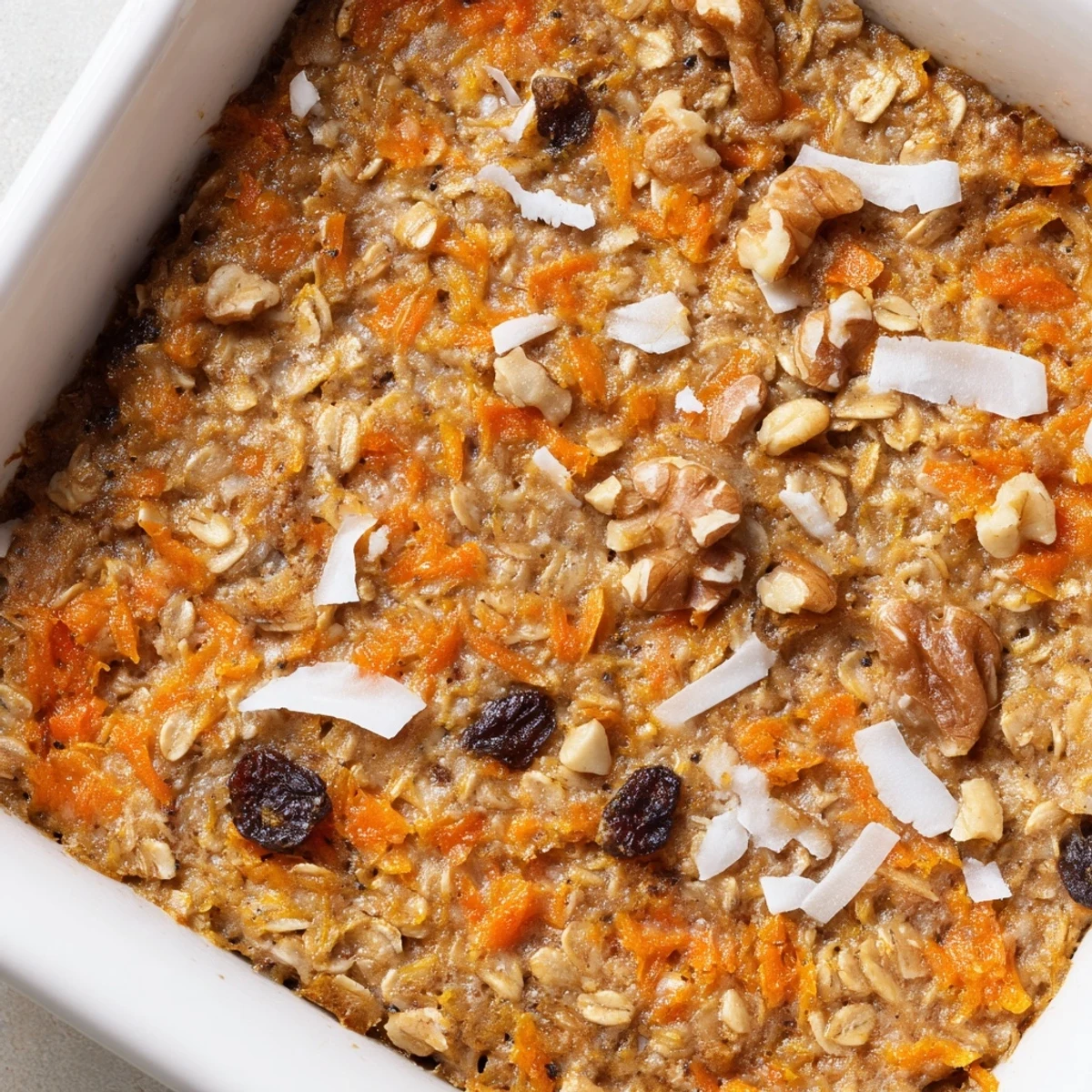 Freshly baked Carrot Cake Baked Oatmeal cooling on a wire rack, ready for a wholesome breakfast.