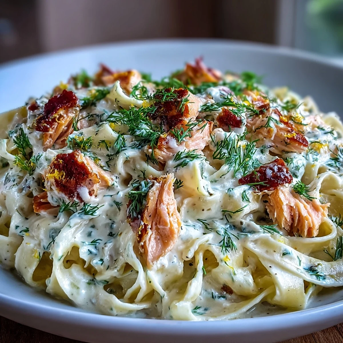 Creamy salmon pasta with fresh dill and lemon, a delicious weeknight meal.