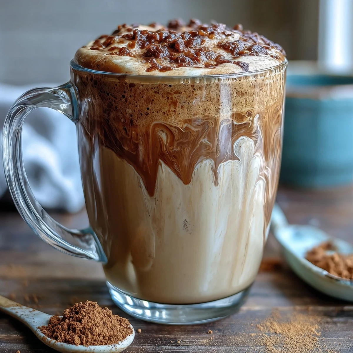 Creamy hot hojicha latte topped with frothy milk foam in a cozy ceramic mug.