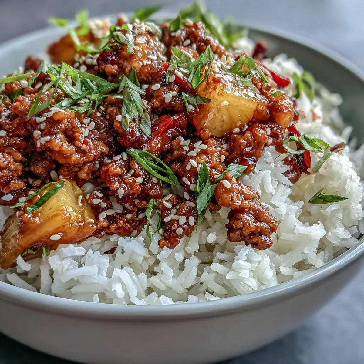 Sizzling Sweet-and-Sour Turkey Rice Skillet with ground turkey, crisp vegetables, and a sweet glaze served in a black skillet.