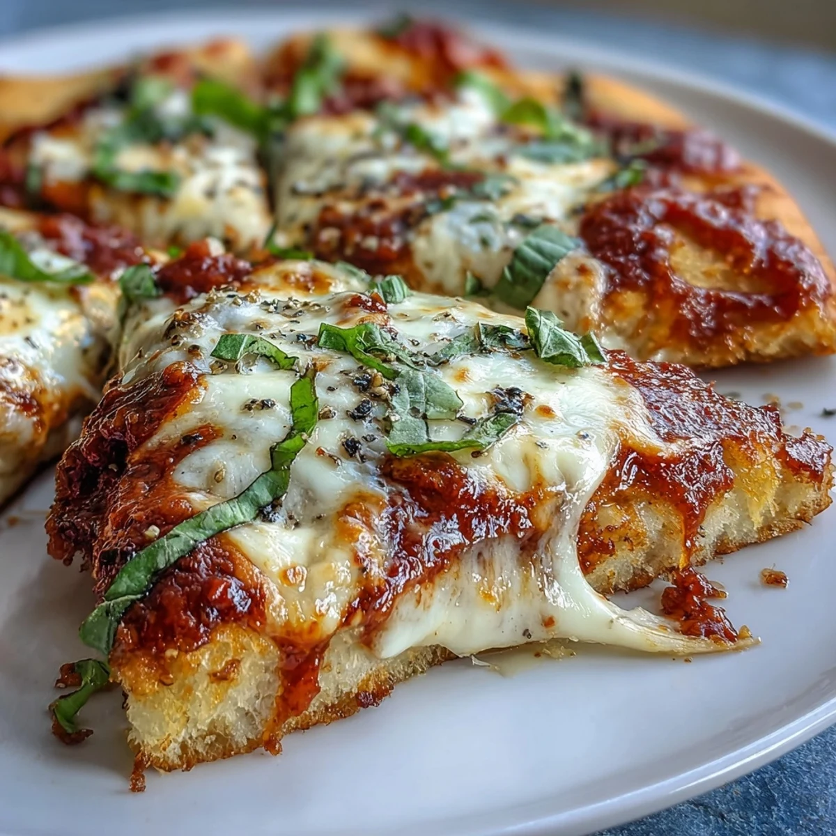 Freshly baked Garlic Naan Margherita Pizzas with bubbling mozzarella and bright basil leaves.