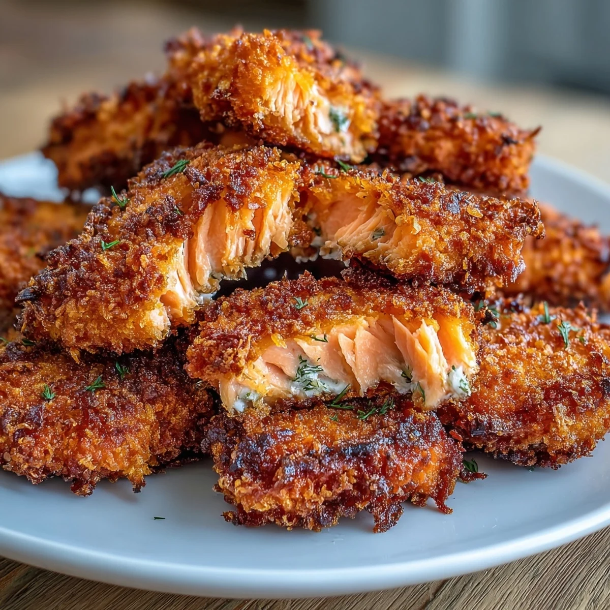 Golden, crunchy salmon bites coated in herbed panko breadcrumbs, ideal for dipping or main dish.